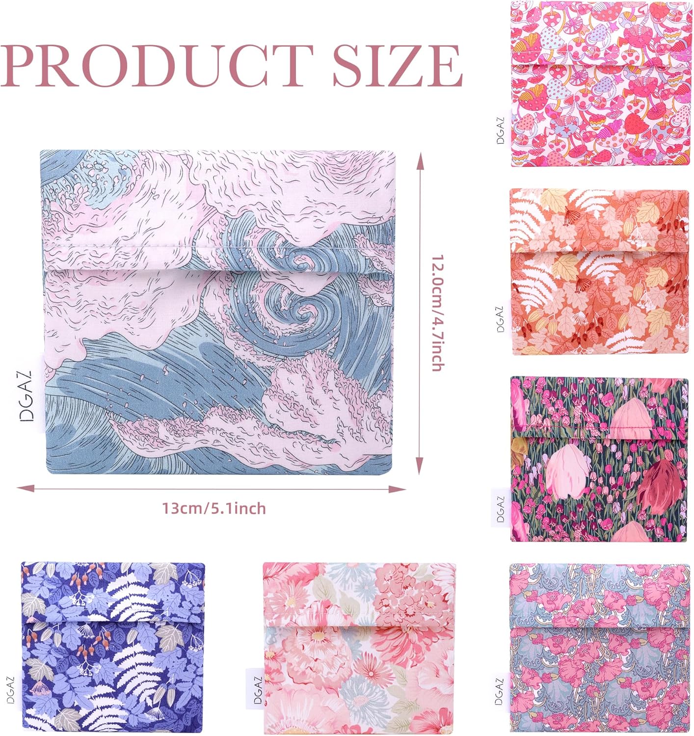 DGAZ Sanitary Napkin Storage Bag, Period Bag for Teen Aged Girls, Portable Period Bag for Panty Liners/Menstrual Cup/Small Tampons，Mini Makeup Bag for Purse(Sea and Waves)