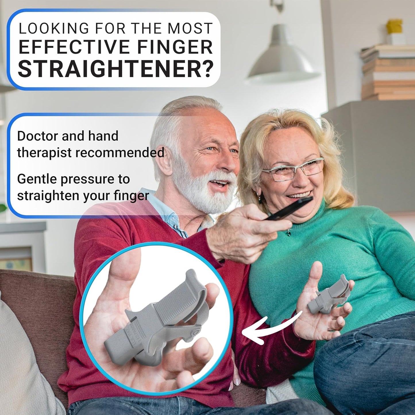 Finger Straightener | PIP Extension Orthosis/Splint For Bent Fingers, PIP Flexion Contractures | Adjustable Joint Stretcher Device | Made in USA | Blue/X-Small