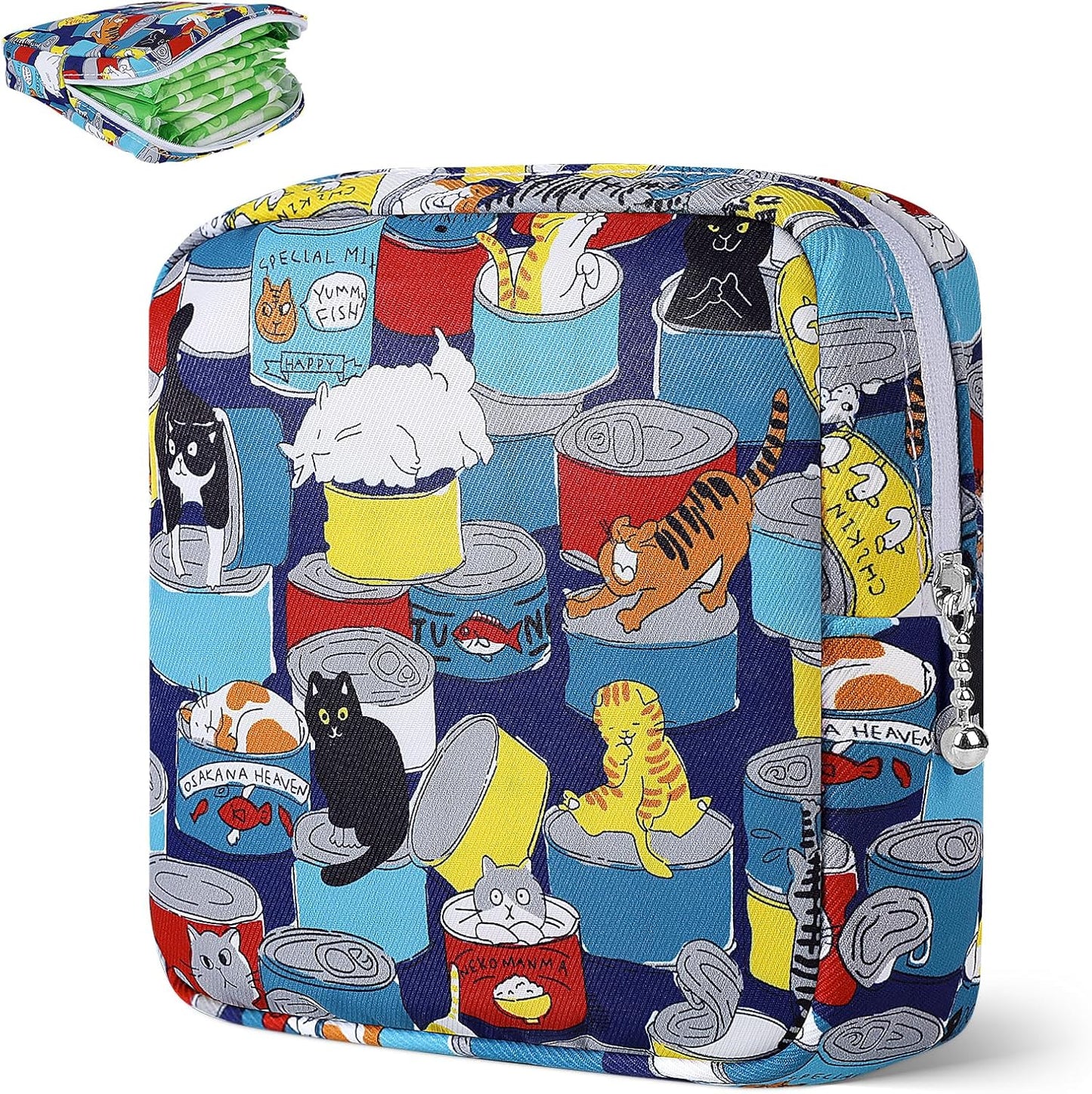 Desing Wish Period Bag Pouch Soft Cloth Sanitary Napkin Storage Bag Portable Menstrual Pad Pouches Tampon Holder for Purse First Period Kit for Girls 9-12 (Canned Cats)