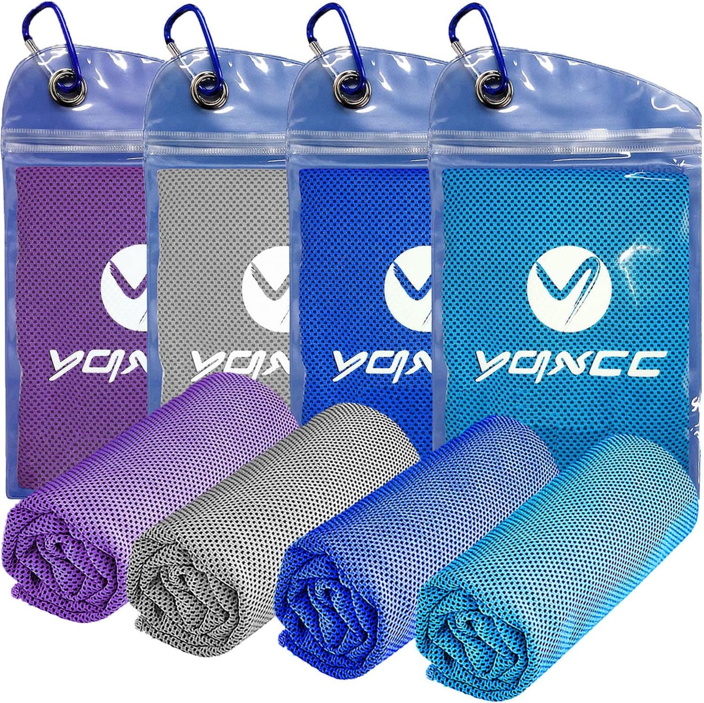 YQXCC 4 Pack Cooling Towels | 40"x12" | Ice Cool for Neck | Microfiber Soft Breathable Chilly | for Yoga, Golf, Gym, Camping, Running, Workout & More Activities