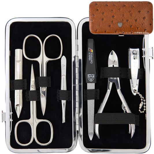 3 Swords Germany - brand quality 7 piece manicure pedicure grooming kit set for professional finger & toe nail care scissors clipper fashion leather case in gift box, Made by 3 Swords Germany (6301)