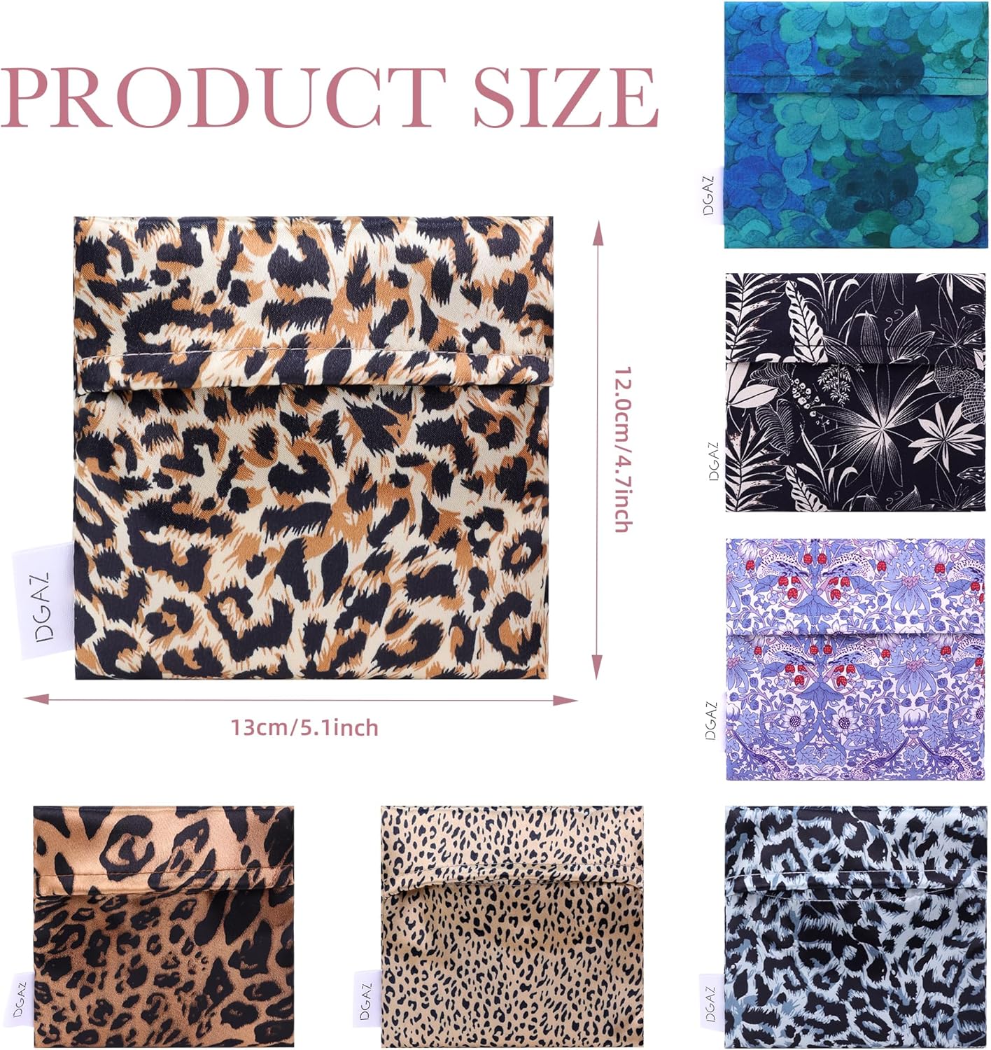 DGAZ Sanitary Napkin Storage Bag, Period Bag for Teen Aged Girls, Portable Period Bag for Panty Liners/Menstrual Cup/Small Tampons，Mini Makeup Bag for Purse(Leopard A)