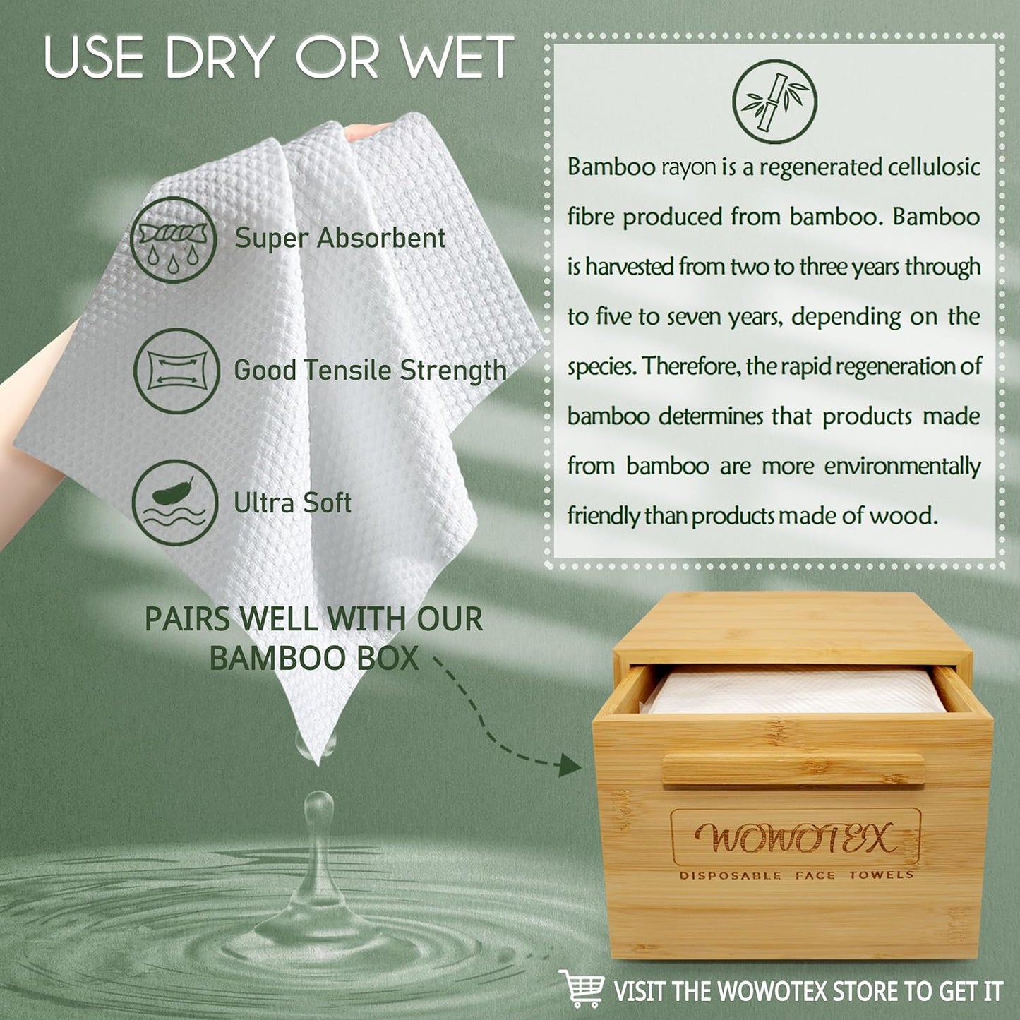 Christmas Style WOWOTEX Disposable Face Towel Biodegradable Large Dry Face Wipes 60 Count/1 Box Extra Thick Soft Clean Facial Towels for Sensitive Skin, Facial Cleansing, Nursing, 10"×12"