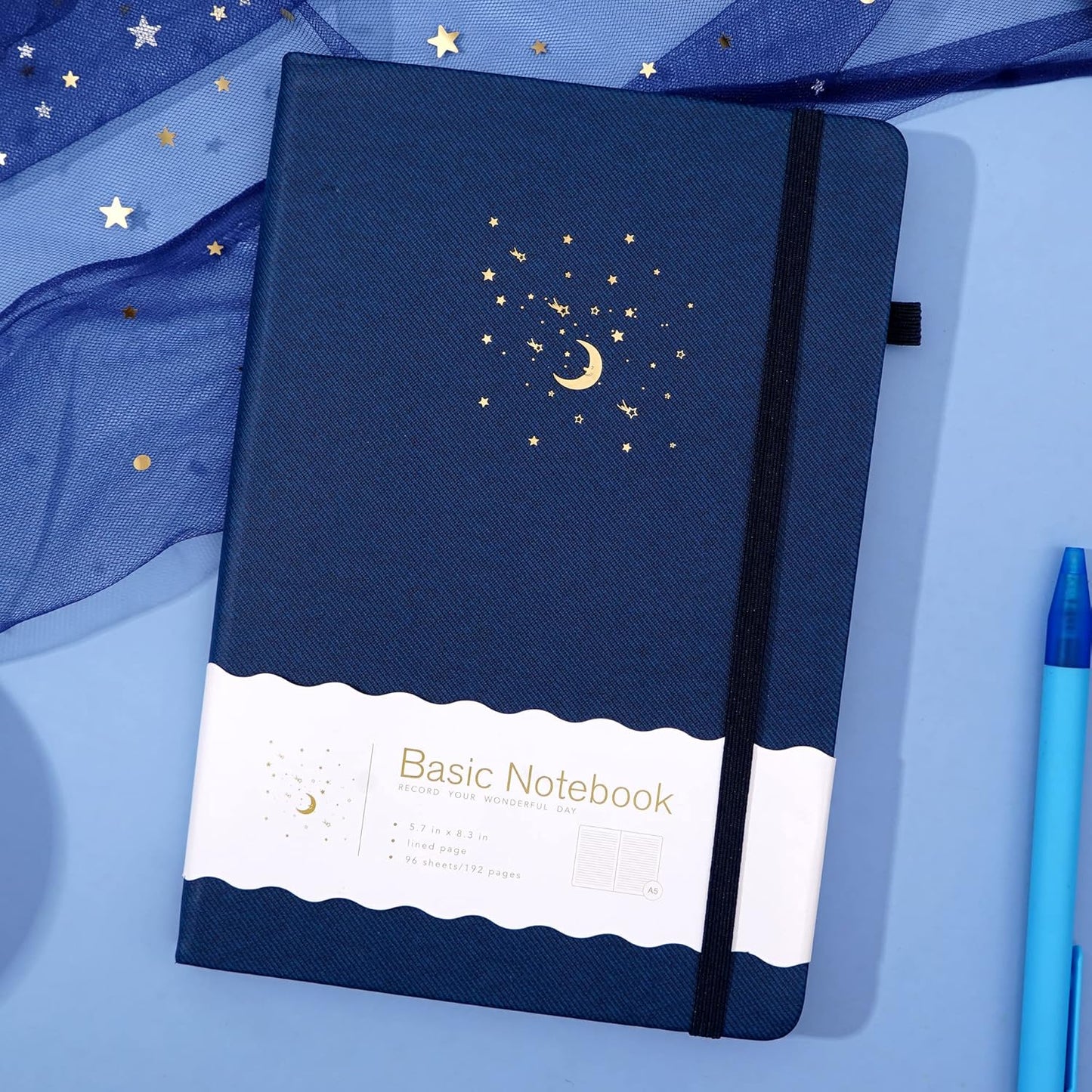 CAGIE Lined Journal Notebook for Work, Hardcover Notebook Journal with Pen Loop, A5 Notebook Journal Cover, Medium 5.7" x 8.3", (Blue Ruled), Gifts