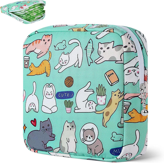 Desing Wish Period Bag Pouch Soft Cloth Sanitary Napkin Storage Bag Portable Menstrual Pad Pouches Tampon Holder for Purse First Period Kit for Girls 9-12 (Multi-Pose Cats)