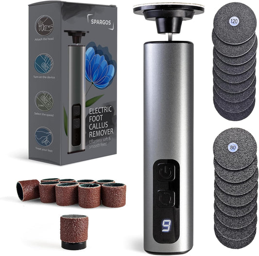 Electric Foot Callus Remover Rechargeable - Black Electric Foot Filer with 9 Speed Settings, Type-C Charging, and 60 Sanding Discs for Smooth Skin - Callus Remover for Feet