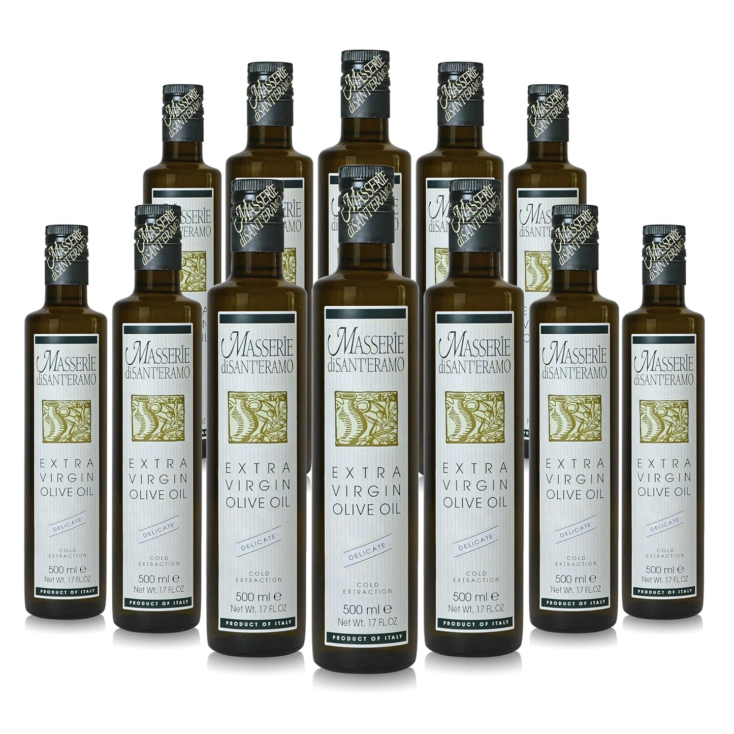 Delicate Italian Extra Virgin Olive Oil Cold Pressed - Light Olive Oil for Cooking and Frying, Imported from Italy - Masserie di Sant'Eramo - 16.9 Fl Oz (Pack 12)