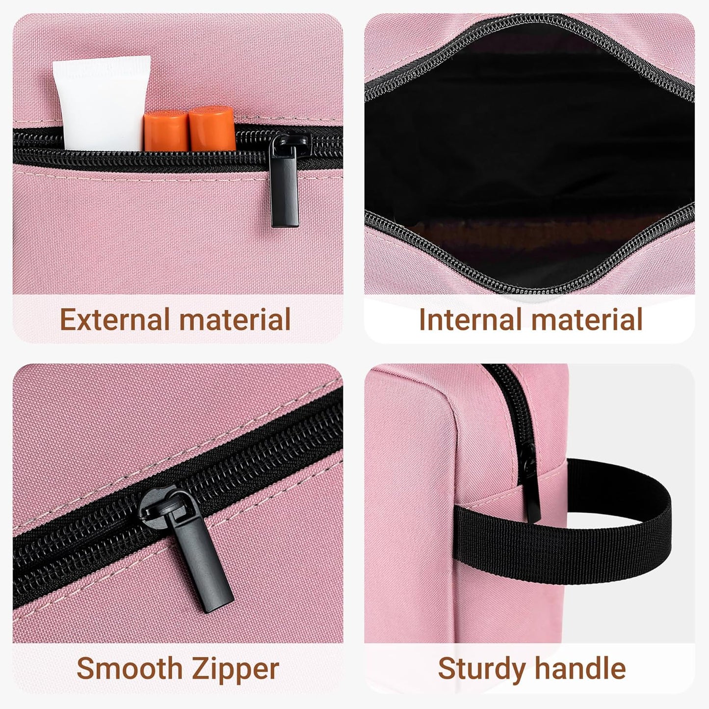 Elviros Travel Toiletry Bag for Women and Men, Lightweight Makeup Bag Hanging Dopp Kit with Compartment Cosmetic Organizer Small Tool Bag Travel Essentials, Pink