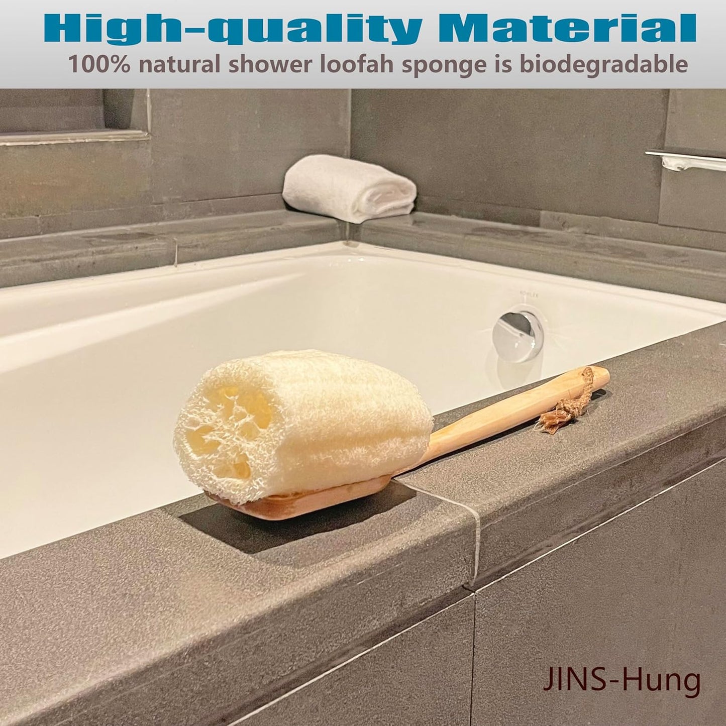 2-Pack Natural Loofah Exfoliating Bath Brush - Body luffa loofa Sponge On a Stick - Sponge Scrubber with Long Wooden Handle Back Brush for Men & Women - Bath Spa Shower