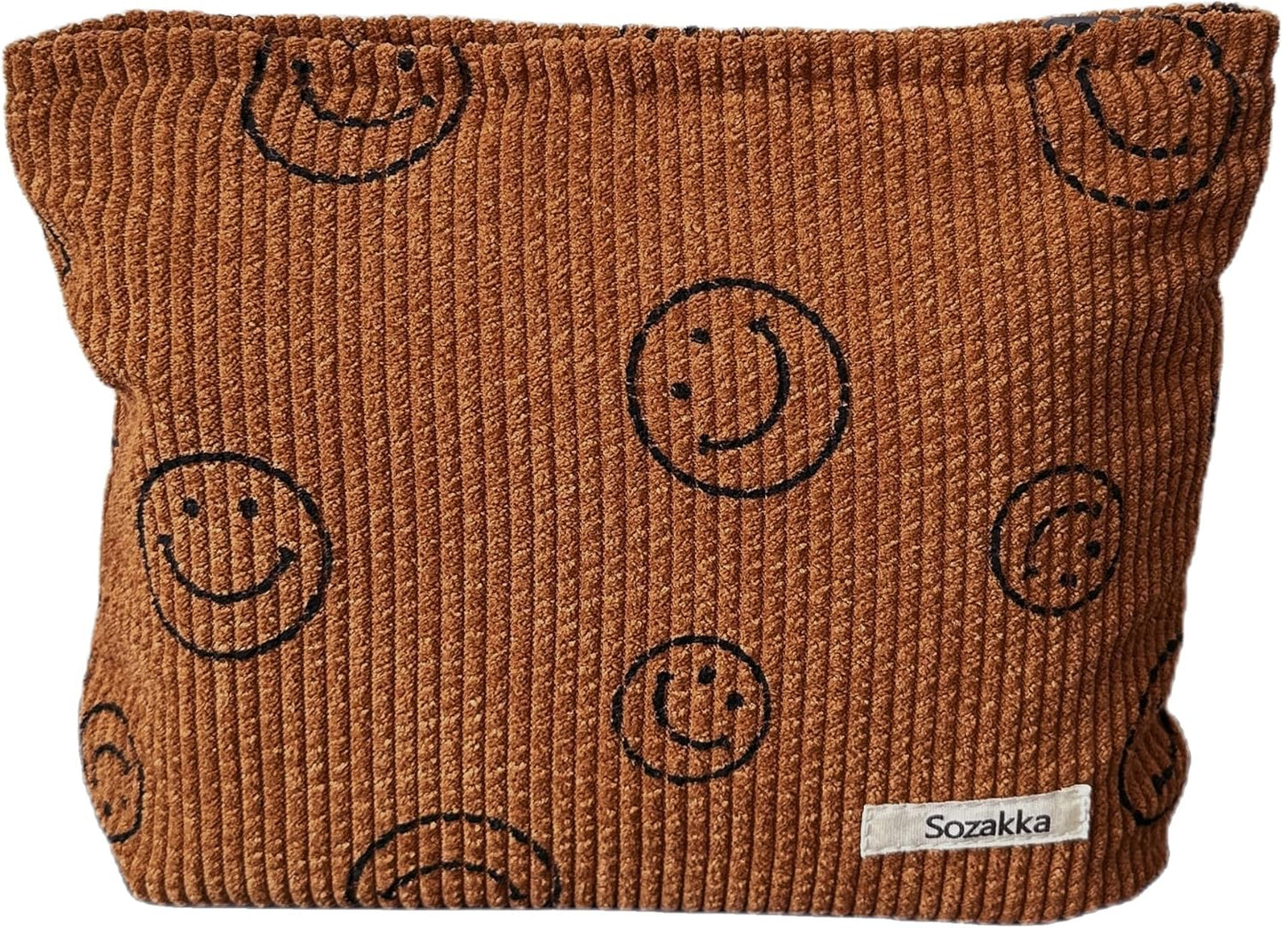 Cosmetic Bags for Women - Corduroy Cosmetic Bag Aesthetic Women Handbags Purses Smile Dots Makeup Organizer Storage Makeup Bag Girls Case Bags (A-Brown)