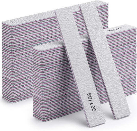 50 Pcs Nail Files for Acrylic Nails 80/120 Grit Double Sides Emery Boards Professional Nail Buffering Files
