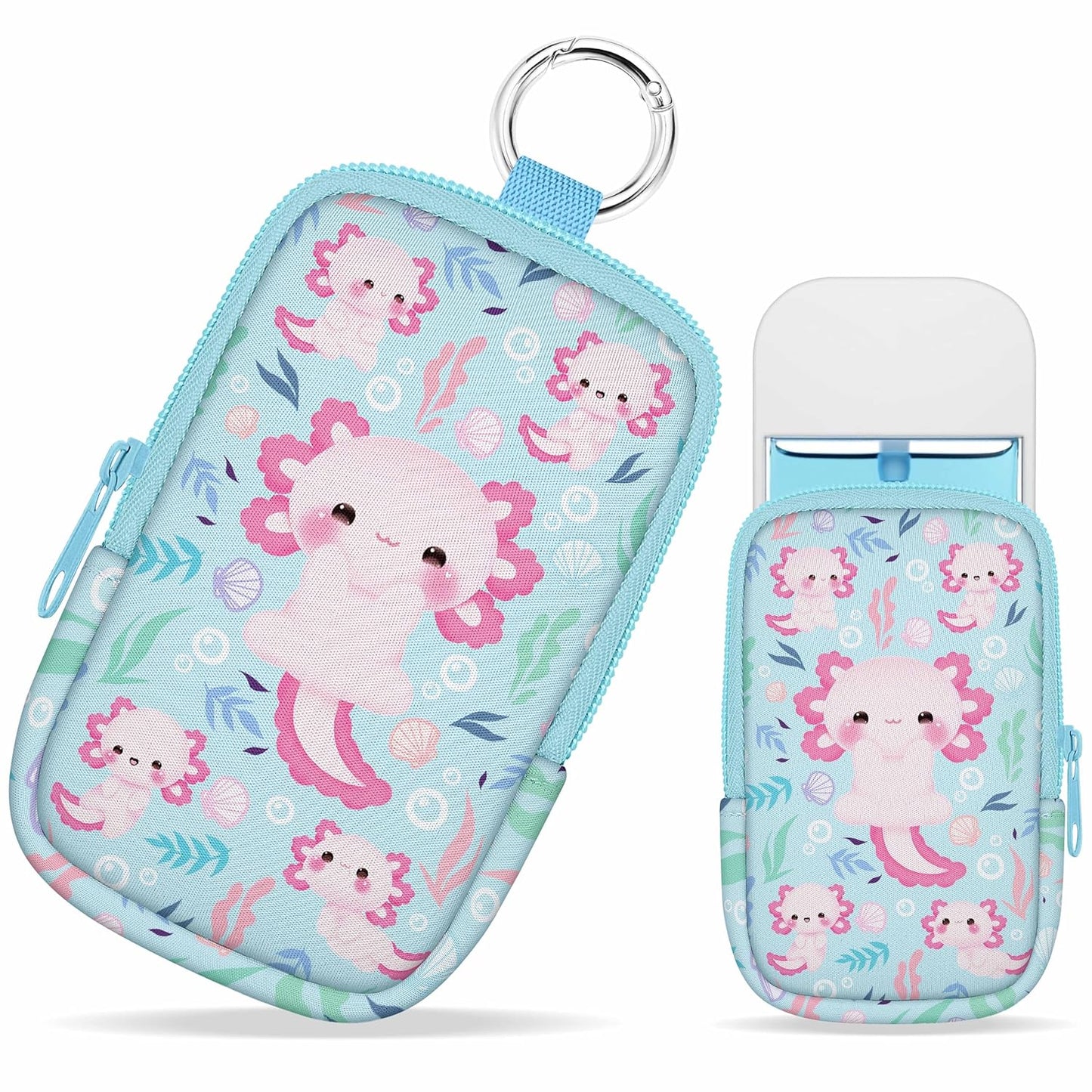 Hand Sanitizer Spray Case, Axolotls Hand Sanitizer Holder Zippered Pouch, Cute Fashion Accessory with Snap Hook for Glow Mist and Power Mist 1FL OZ