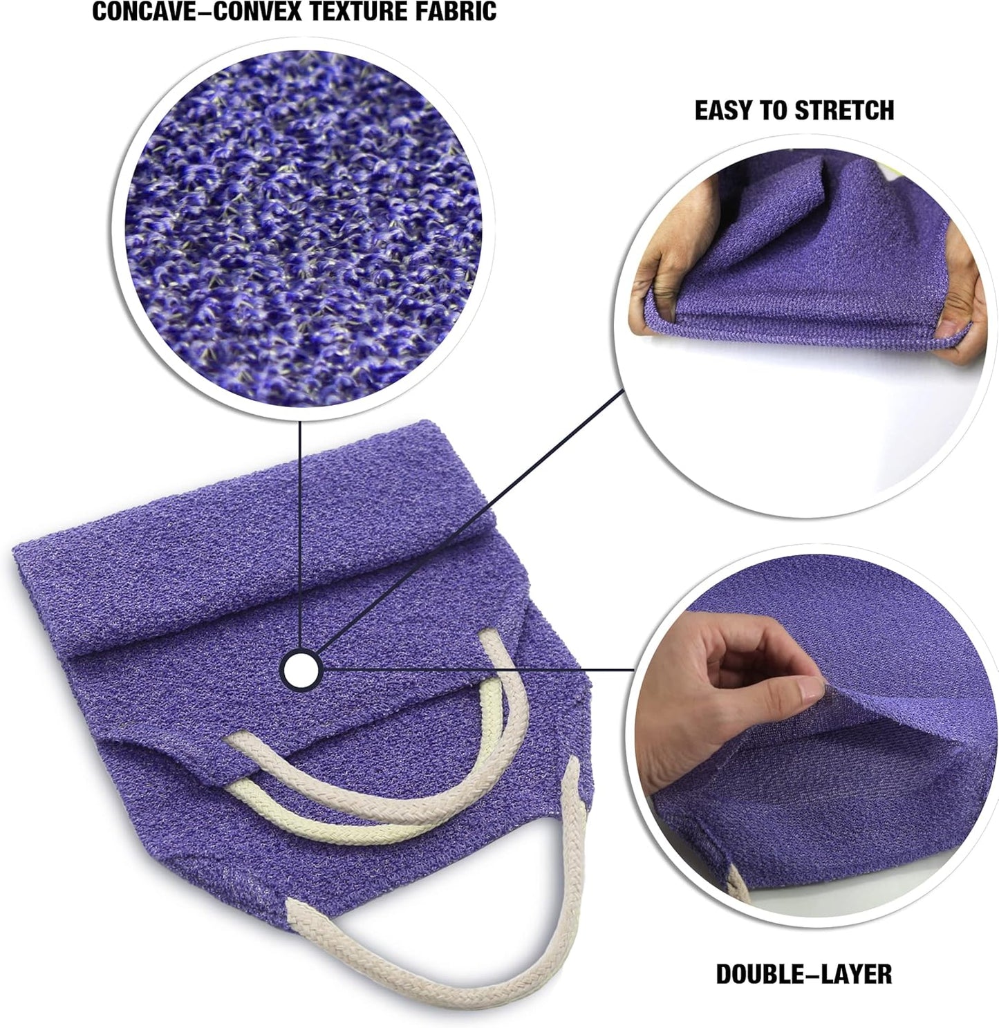 Evridwear Exfoliating Back Scrubber with Handles Two Sides for Body Shower Deep Cleans Skin Massages Invigorating Blood Circulation Men Women One Size (Purple)