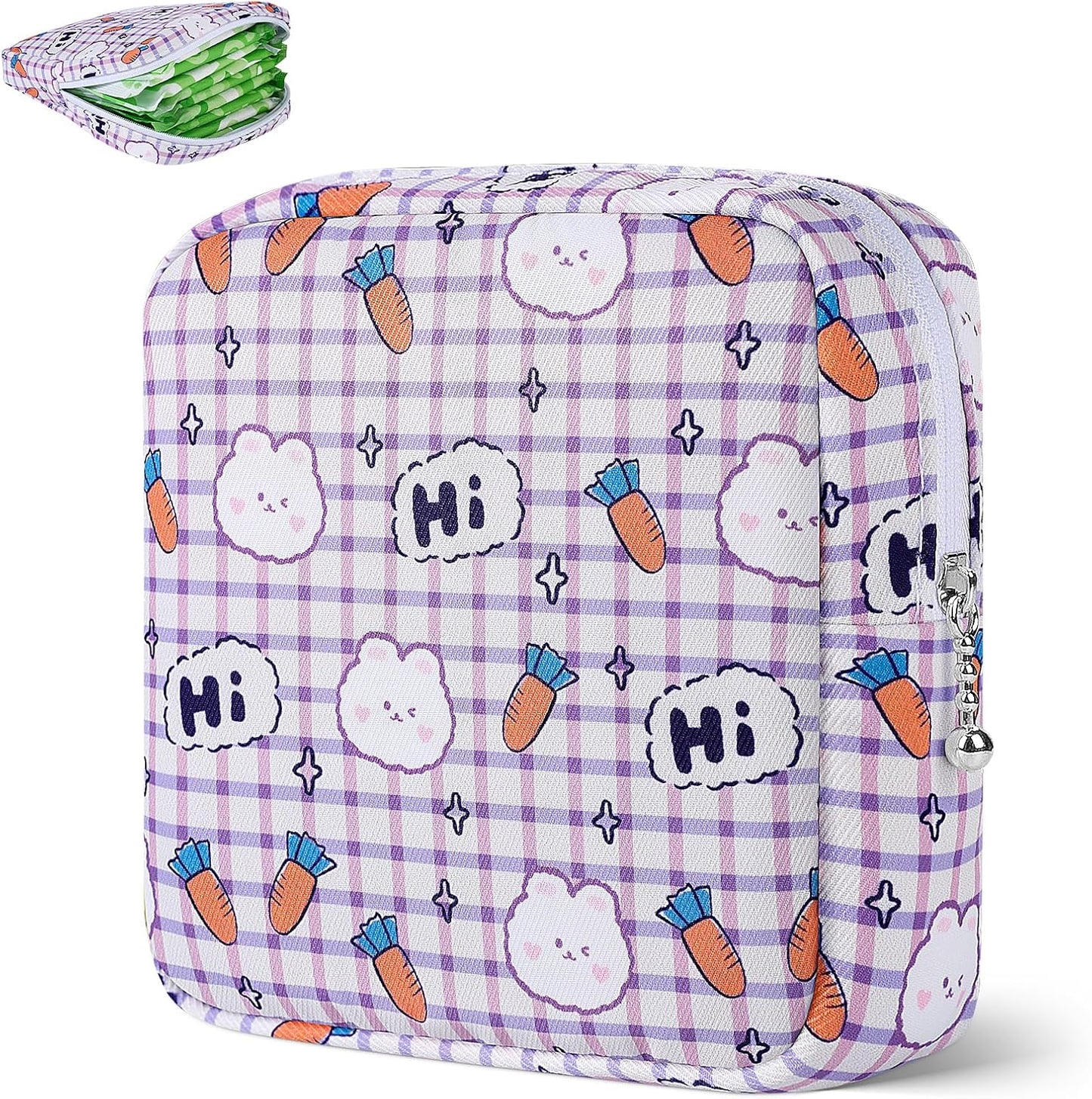 Desing Wish Period Bag Pouch Soft Cloth Sanitary Napkin Storage Bag Portable Menstrual Pad Pouches Tampon Holder for Purse First Period Kit for Girls 9-12 (Rabbit)