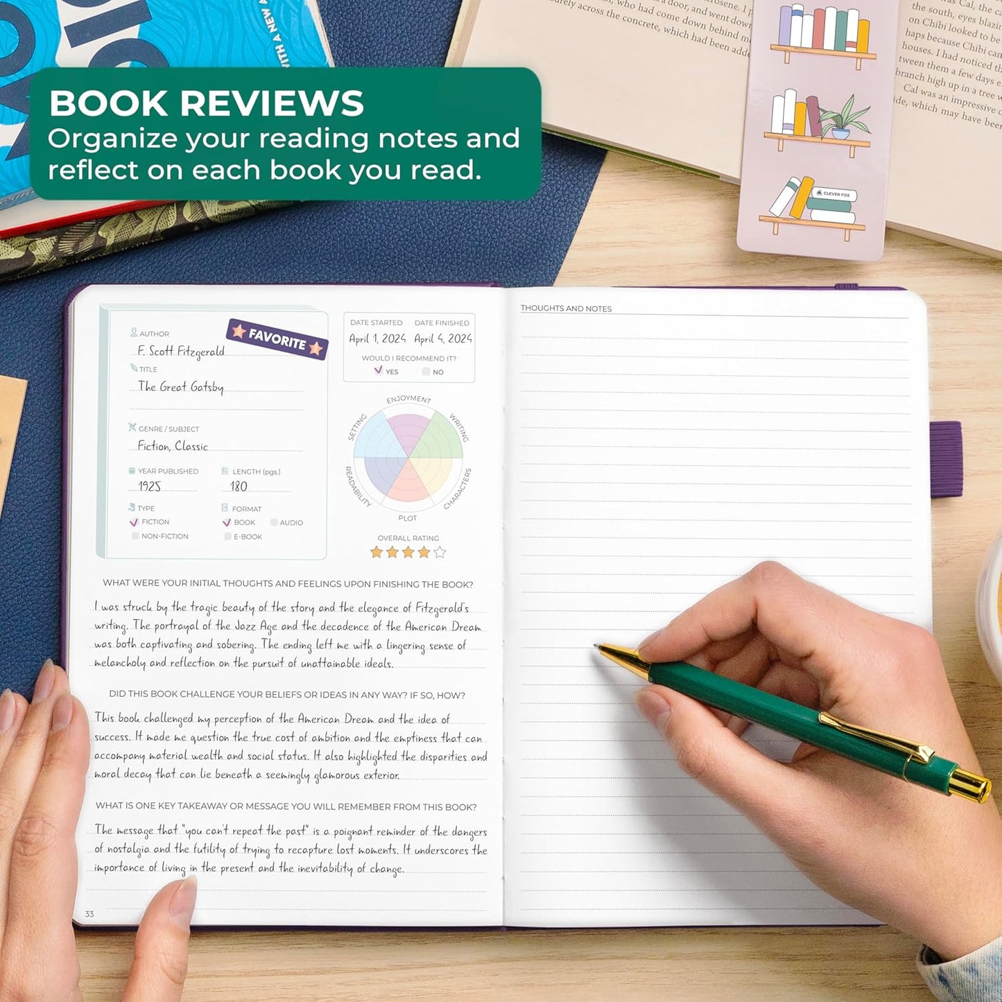 Clever Fox Reading Journal Premium – Review Log Notebook with Reading Tracker – Gifts & Accessories for Book Lovers, Adults & Kids (Purple)