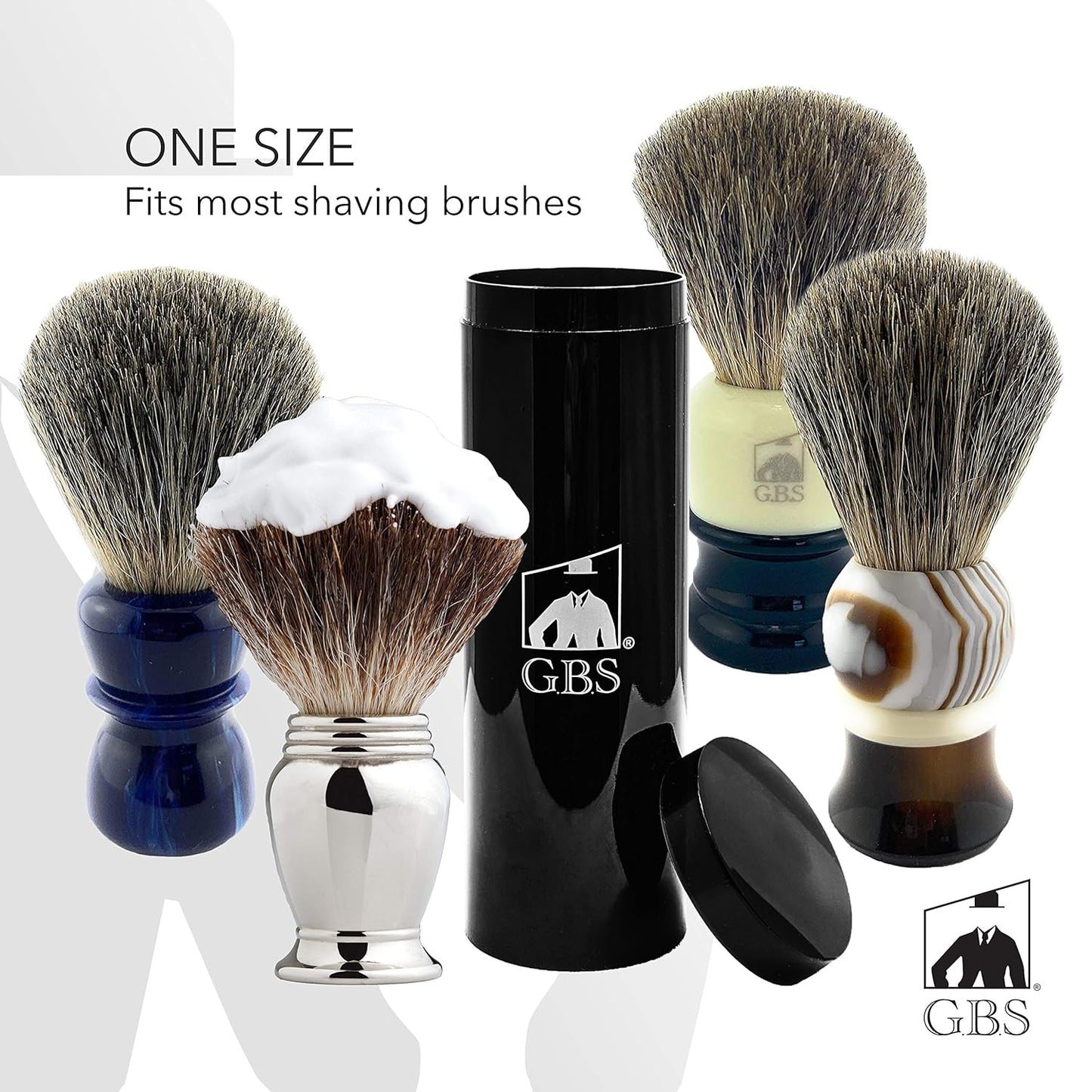 G.B.S Shaving Brush Canister, Travel Case Tube for all kind of brushes, Shave Brush Holder, Black