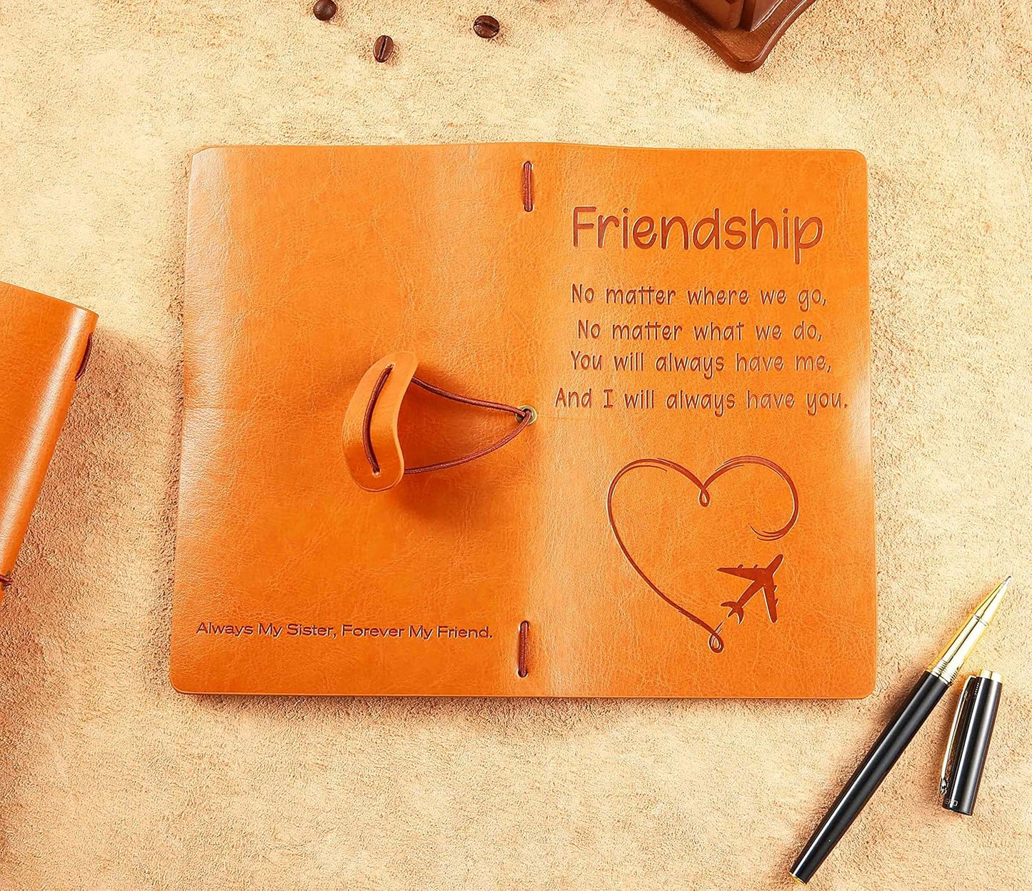 Friendship Journal Gift-Sister Gift-Long Distance Gift-Farewell Gift-Christmas Gift-Freind Gift-No Matter Where We Go-Refillable Travel Photo Diary Notebook-Always My Sister,Forever My Friend